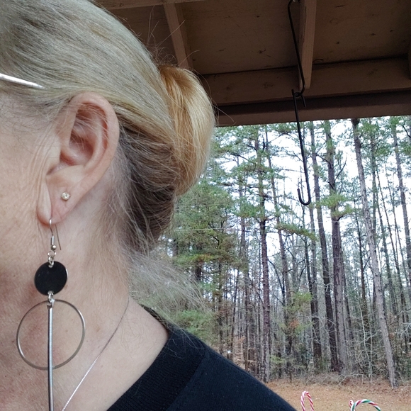 Earrings Silver Dangle Long Circle Boho - Picture 4 of 10